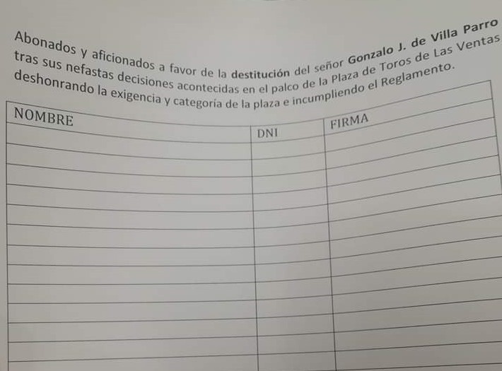 Firmas para el cese del presidente D. Gonzalo J. de Villa Parro