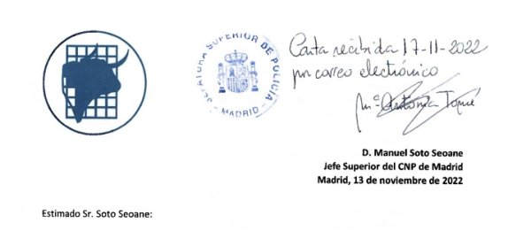 Carta al Jefe Superior de PN, palco presidencial Las Ventas 2022
